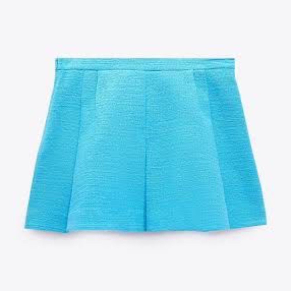 ZARA PLEATED TEXTURED TURQUOISE MINI SKORT SIZE L (NEW WITH TAGS)